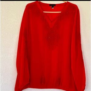 Lane Bryant Sz 18/20 Blouse Embellished Neck Tassels and Elasticized Bottom Boho